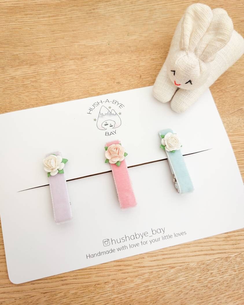 Flower Hair Clips, Baby Hair Clips, Velvet Hair Clips, Fringe Clips, Toddler Hair Clips, Pastel Hair Clips, Pink Hair Clips, Baby Barrettes