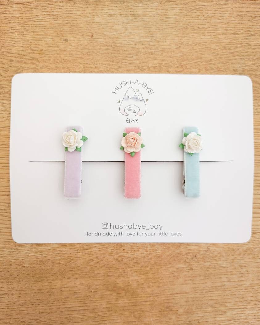 Flower Hair Clips, Baby Hair Clips, Velvet Hair Clips, Fringe Clips, Toddler Hair Clips, Pastel Hair Clips, Pink Hair Clips, Baby Barrettes