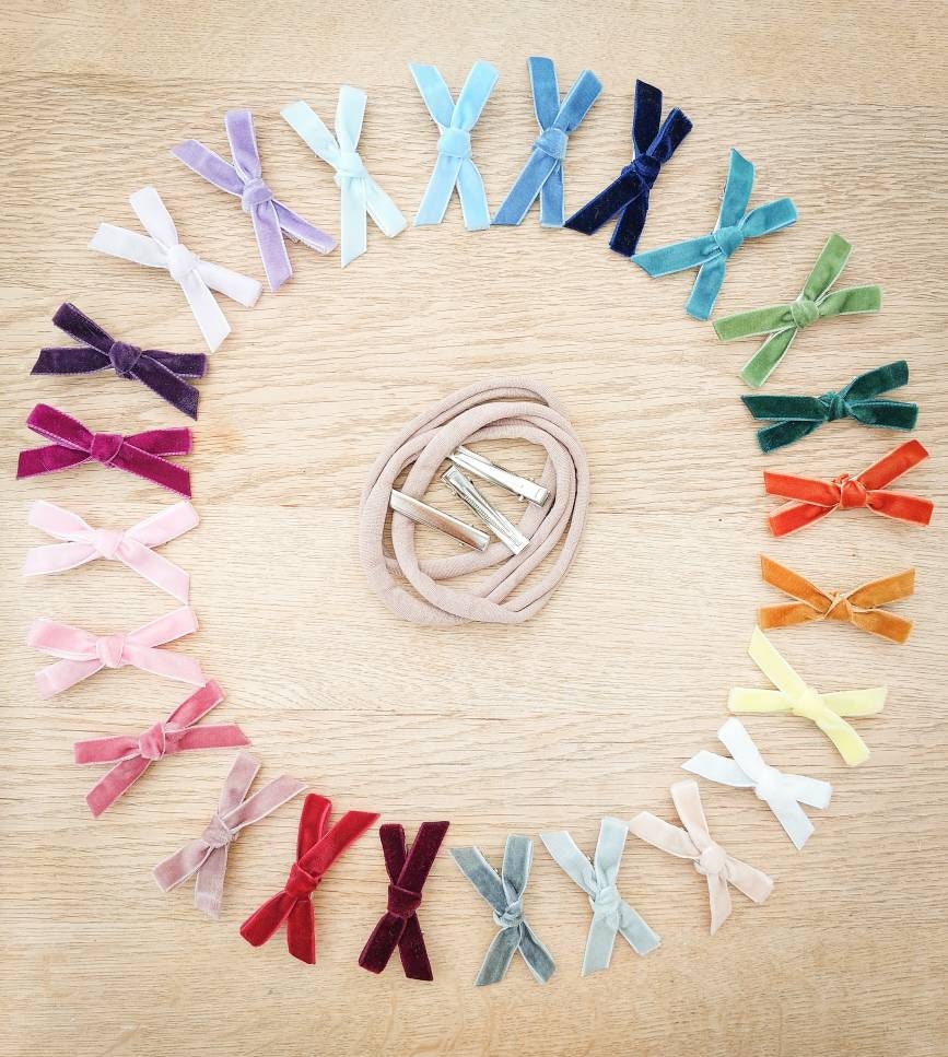 Velvet Bows - clips or headbands, Baby Hair Clips, Newborn Bows, Newborn Headband, Baby Bows, Baby Headband, Fringe Clips, Toddler Barrettes