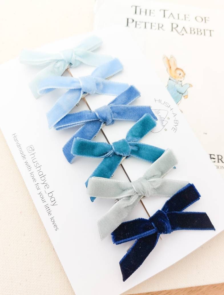 Velvet Bows - clips or headbands, Baby Hair Clips, Newborn Bows, Newborn Headband, Baby Bows, Baby Headband, Fringe Clips, Toddler Barrettes