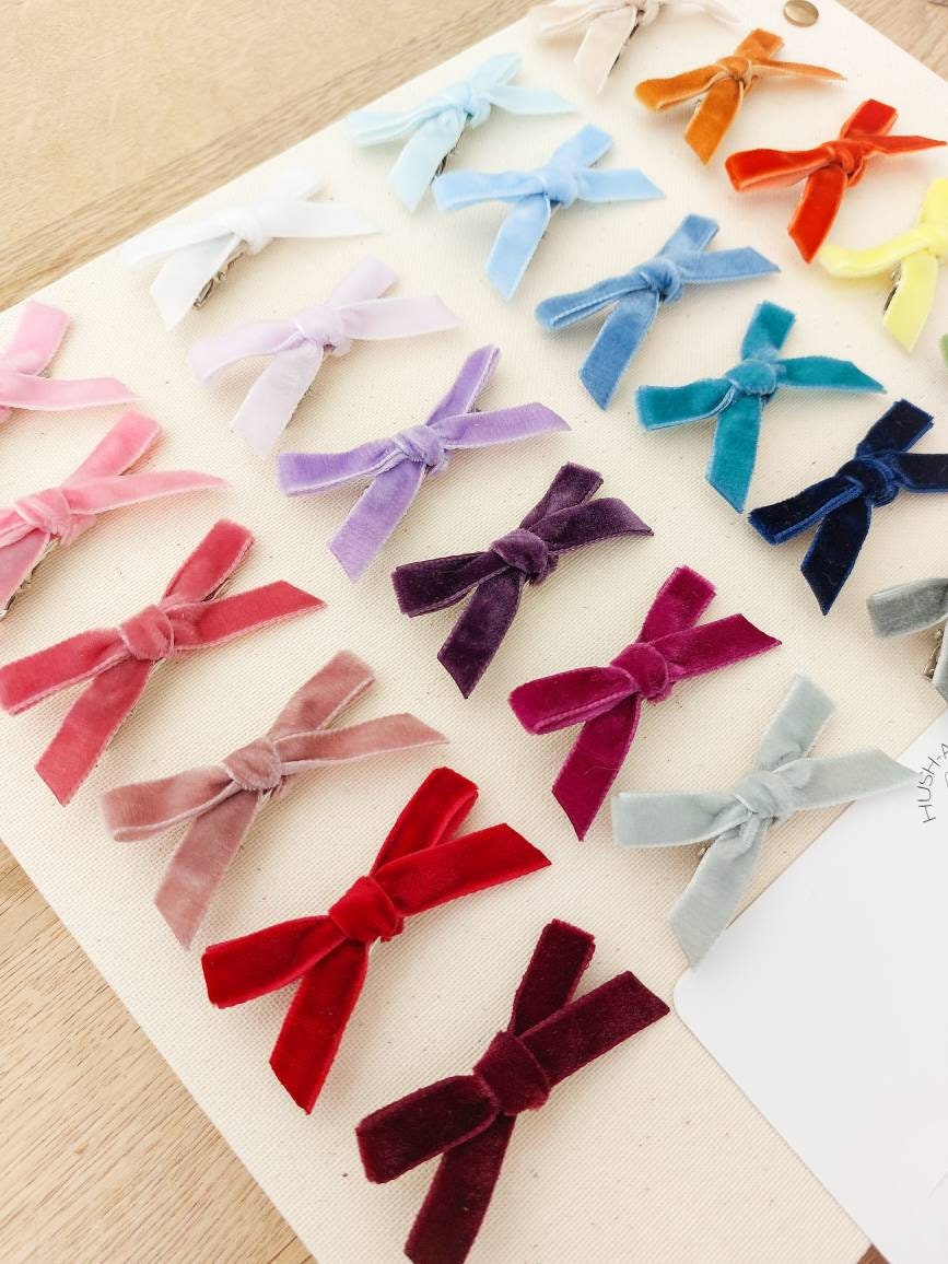 Velvet Bows - clips or headbands, Baby Hair Clips, Newborn Bows, Newborn Headband, Baby Bows, Baby Headband, Fringe Clips, Toddler Barrettes