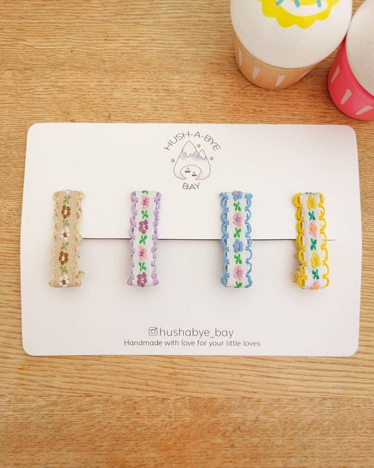 Embroidered hair clips, Baby Hair Clips, Fringe Clips, Toddler Hair Clips, Hair Clip Set, Embroidered Ribbon, Vintage Hair Clips, Barrettes