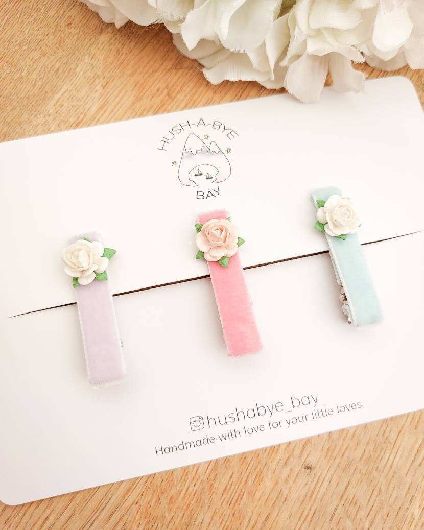 Flower Hair Clips, Baby Hair Clips, Velvet Hair Clips, Fringe Clips, Toddler Hair Clips, Pastel Hair Clips, Pink Hair Clips, Baby Barrettes