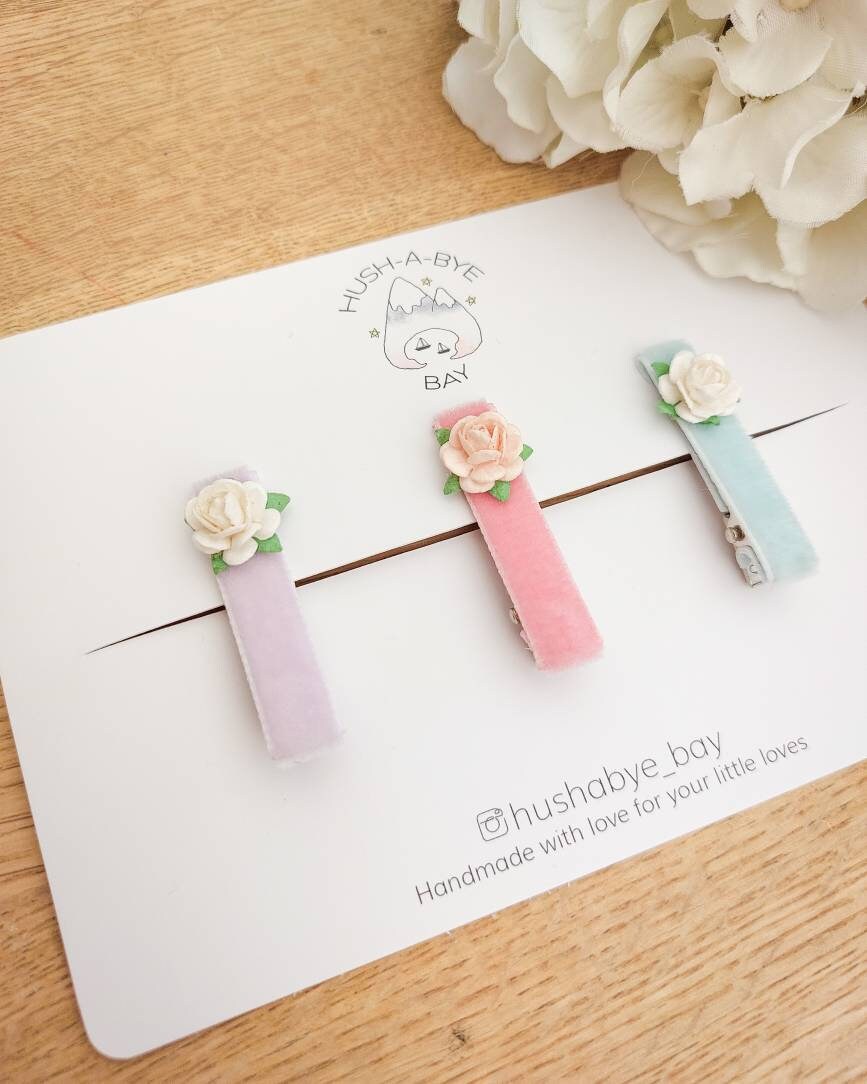 Flower Hair Clips, Baby Hair Clips, Velvet Hair Clips, Fringe Clips, Toddler Hair Clips, Pastel Hair Clips, Pink Hair Clips, Baby Barrettes