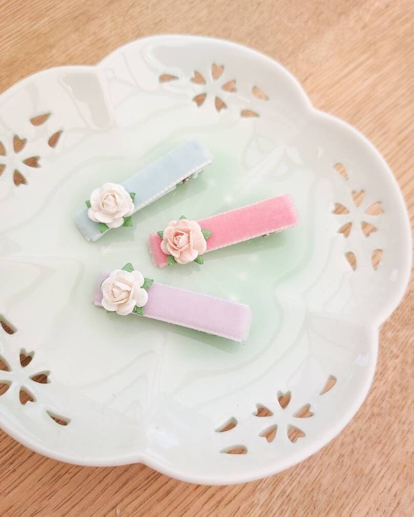 Flower Hair Clips, Baby Hair Clips, Velvet Hair Clips, Fringe Clips, Toddler Hair Clips, Pastel Hair Clips, Pink Hair Clips, Baby Barrettes