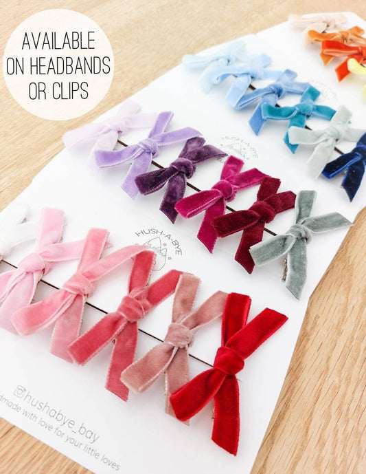 Velvet Bows - clips or headbands, Baby Hair Clips, Newborn Bows, Newborn Headband, Baby Bows, Baby Headband, Fringe Clips, Toddler Barrettes