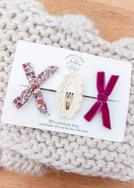 Baby Hair Clips, Crochet Hair Clips, Knitted Hair Clips, Girls Hair Clips, Toddler Hair Clips, Hair Clip Set, Stocking Filler, Liberty Bows
