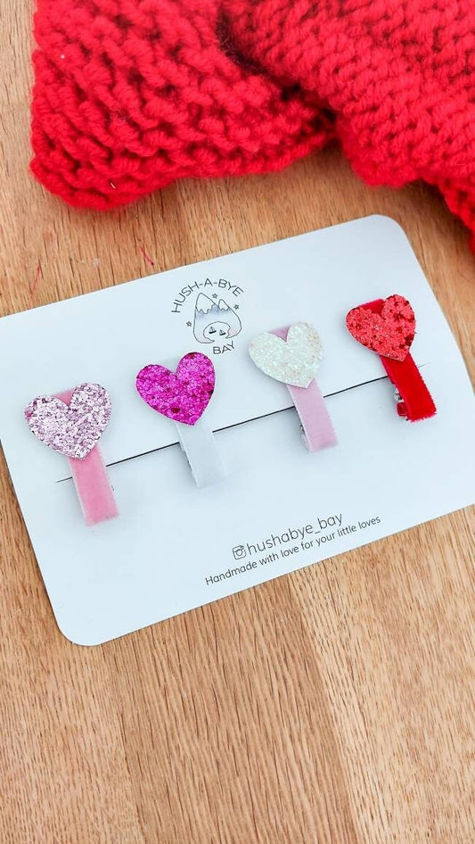 Heart Hair Clips, Valentines Hair Clips, Heart Glitter Hair Clips, Toddler Hair Clips, Baby Hair Clips, Valentines gift for girls, Red Heart