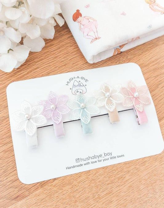 Flower Hair Clips, Tulle Flower Hair Clip, Girls Hair Clips, Toddler Hair Clips, Flower and Pearl Hair Clips, Baby Hair Clips, Baby Barrette