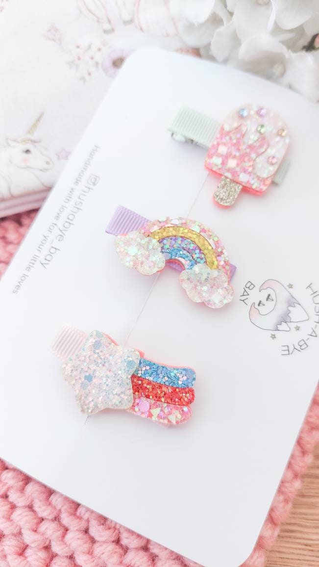 Rainbow Hair Clip, Ice Cream Hair Clip, Star Hair Clip, Girls Hair Clips, Toddler Hair Clips, Glitter Barrette, Baby Hair Clips,Sparkly Clip