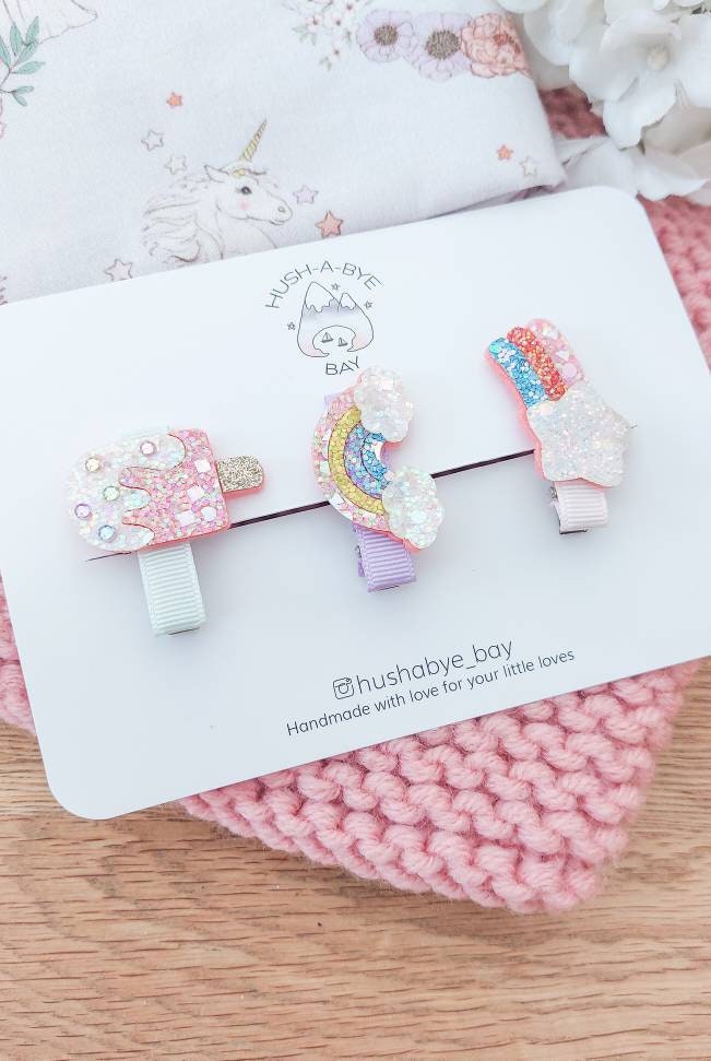 Rainbow Hair Clip, Ice Cream Hair Clip, Star Hair Clip, Girls Hair Clips, Toddler Hair Clips, Glitter Barrette, Baby Hair Clips,Sparkly Clip