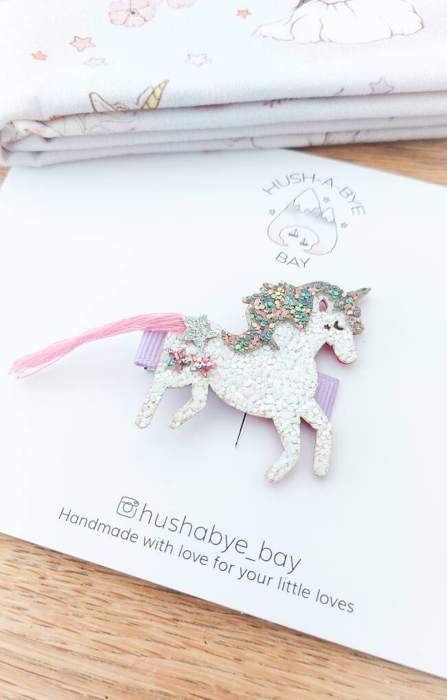Unicorn Hair Clip, Glitter Unicorn Hair Clip, Girls Hair Clip, Toddler Hair Clips, Unicorn Gifts, Unicorn Barrette, Baby Hair Clips, Pony