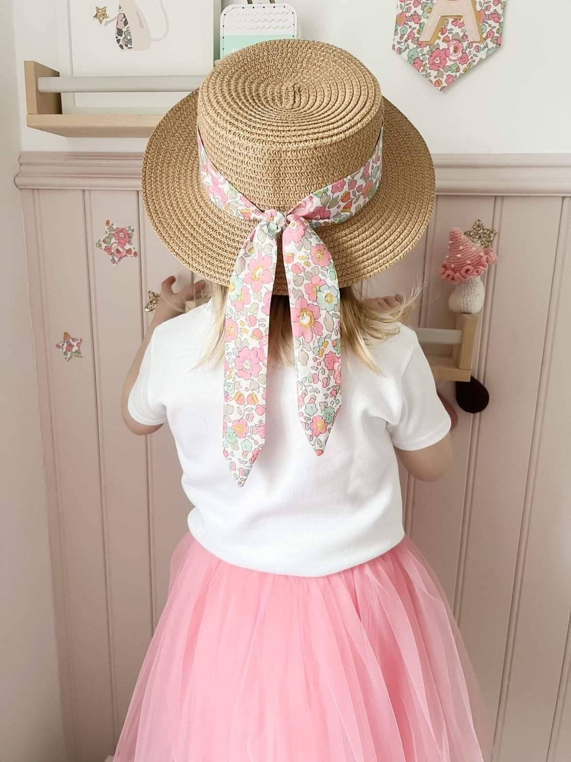 Girls Straw Hat, Sun Hat, Toddler Sun Hat, Boater, Childs Straw Hat, Rifle Paper, Liberty Fabric, Summer Hat, Girls Hat, Toddler Straw Hat