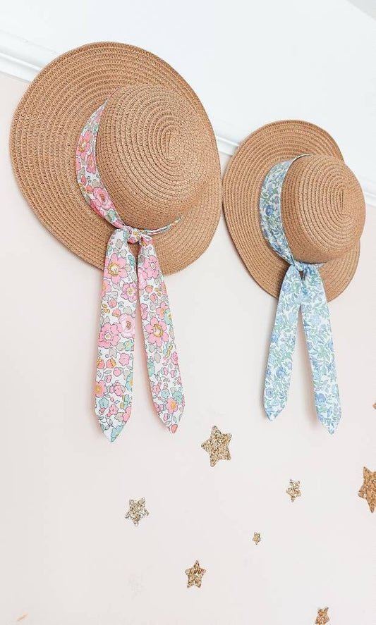 Girls Straw Hat, Sun Hat, Toddler Sun Hat, Boater, Childs Straw Hat, Rifle Paper, Liberty Fabric, Summer Hat, Girls Hat, Toddler Straw Hat