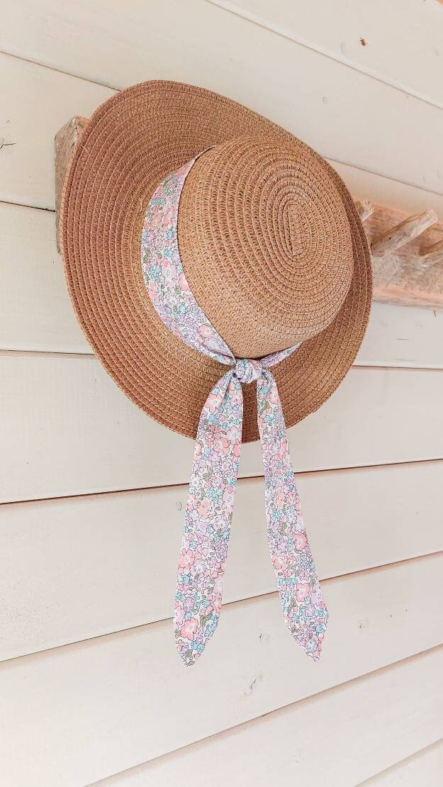 Girls Straw Hat, Sun Hat, Toddler Sun Hat, Boater, Childs Straw Hat, Rifle Paper, Liberty Fabric, Summer Hat, Girls Hat, Toddler Straw Hat